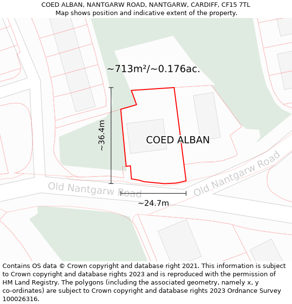 COED ALBAN, NANTGARW ROAD, NANTGARW, CARDIFF, CF15 7TL: Plot and title map