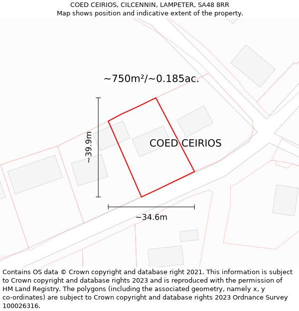 COED CEIRIOS, CILCENNIN, LAMPETER, SA48 8RR: Plot and title map