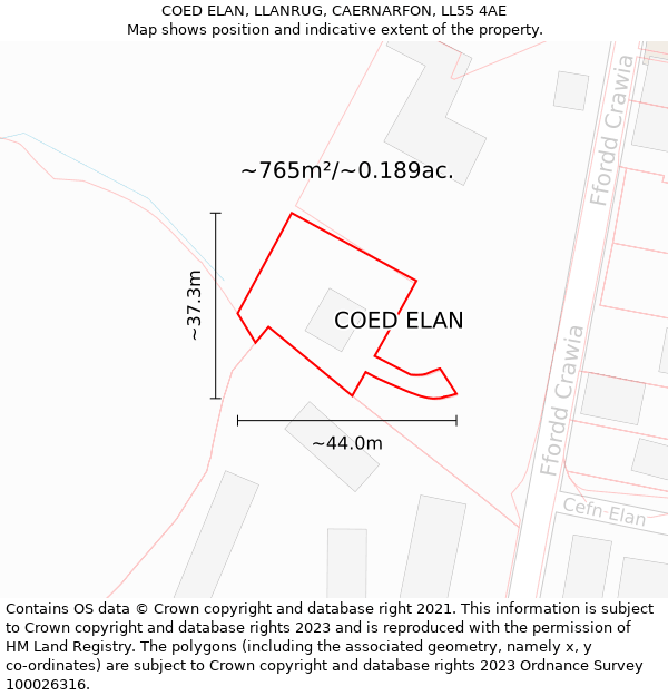 COED ELAN, LLANRUG, CAERNARFON, LL55 4AE: Plot and title map