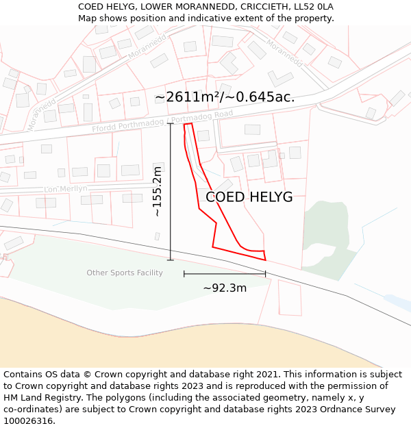 COED HELYG, LOWER MORANNEDD, CRICCIETH, LL52 0LA: Plot and title map