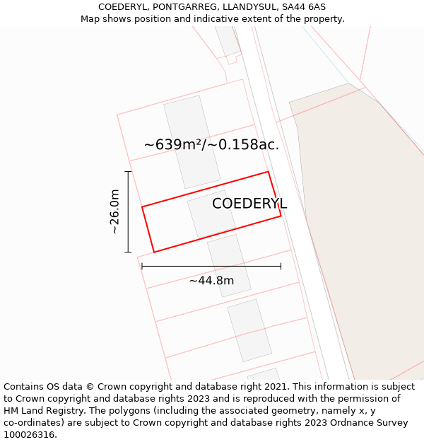 COEDERYL, PONTGARREG, LLANDYSUL, SA44 6AS: Plot and title map