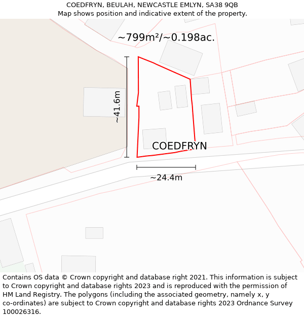 COEDFRYN, BEULAH, NEWCASTLE EMLYN, SA38 9QB: Plot and title map