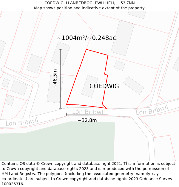 COEDWIG, LLANBEDROG, PWLLHELI, LL53 7NN: Plot and title map