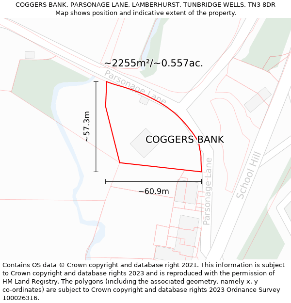 COGGERS BANK, PARSONAGE LANE, LAMBERHURST, TUNBRIDGE WELLS, TN3 8DR: Plot and title map