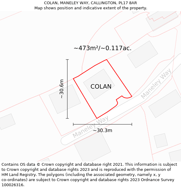 COLAN, MANELEY WAY, CALLINGTON, PL17 8AR: Plot and title map