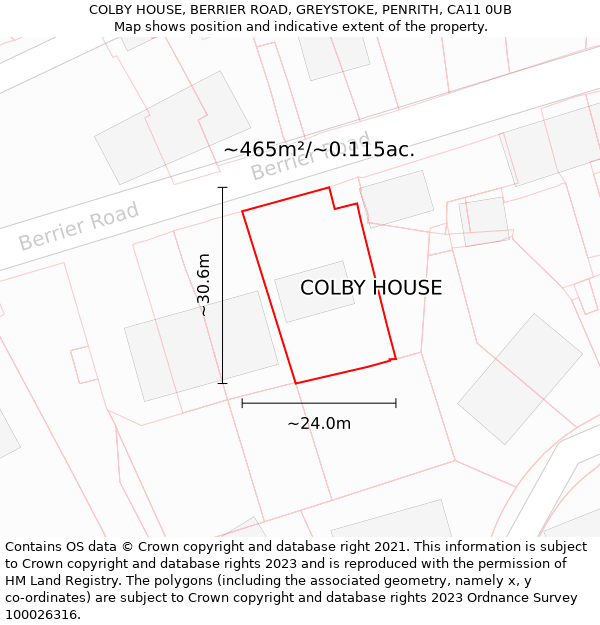 COLBY HOUSE, BERRIER ROAD, GREYSTOKE, PENRITH, CA11 0UB: Plot and title map