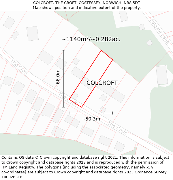 COLCROFT, THE CROFT, COSTESSEY, NORWICH, NR8 5DT: Plot and title map