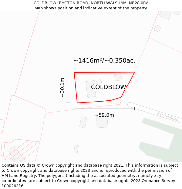COLDBLOW, BACTON ROAD, NORTH WALSHAM, NR28 0RA: Plot and title map