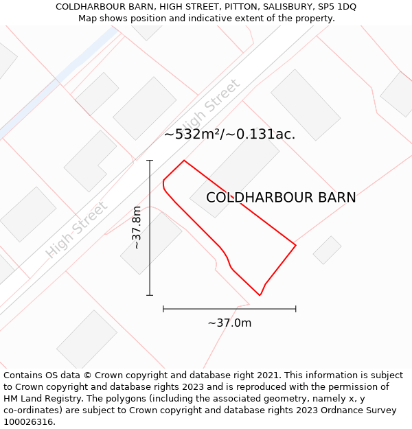 COLDHARBOUR BARN, HIGH STREET, PITTON, SALISBURY, SP5 1DQ: Plot and title map