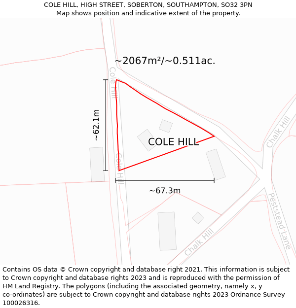 COLE HILL, HIGH STREET, SOBERTON, SOUTHAMPTON, SO32 3PN: Plot and title map
