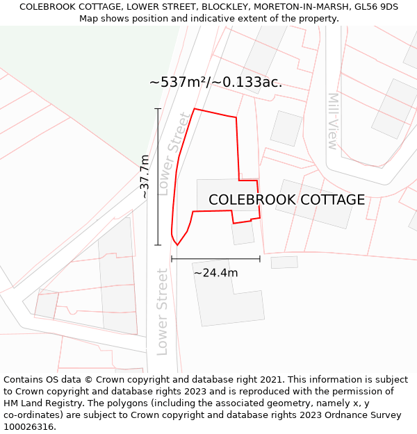 COLEBROOK COTTAGE, LOWER STREET, BLOCKLEY, MORETON-IN-MARSH, GL56 9DS: Plot and title map