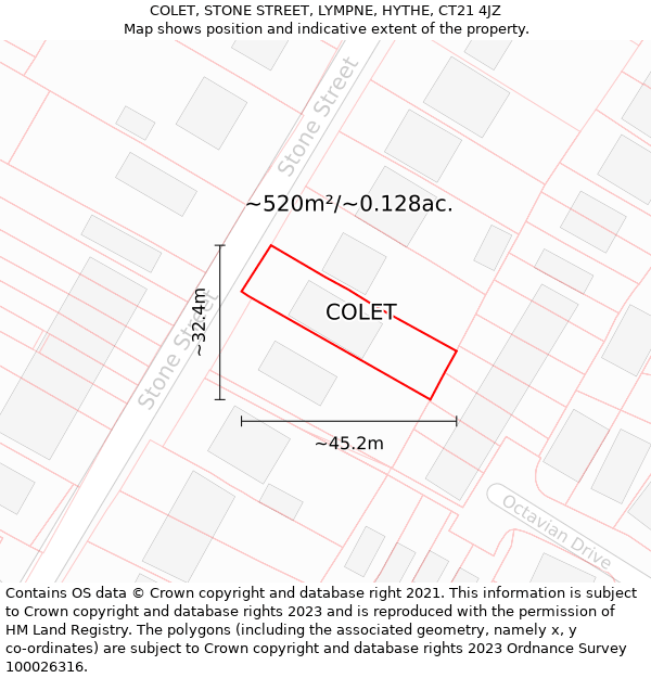 COLET, STONE STREET, LYMPNE, HYTHE, CT21 4JZ: Plot and title map