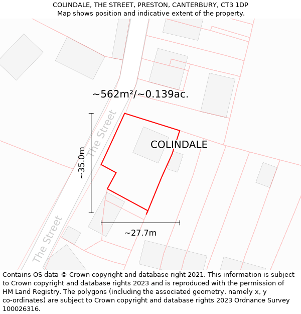 COLINDALE, THE STREET, PRESTON, CANTERBURY, CT3 1DP: Plot and title map