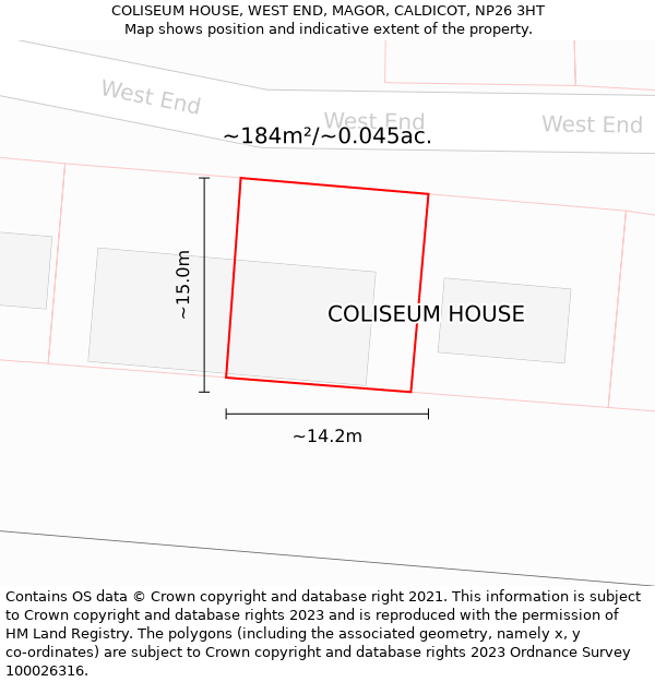 COLISEUM HOUSE, WEST END, MAGOR, CALDICOT, NP26 3HT: Plot and title map