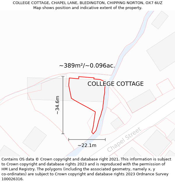 COLLEGE COTTAGE, CHAPEL LANE, BLEDINGTON, CHIPPING NORTON, OX7 6UZ: Plot and title map