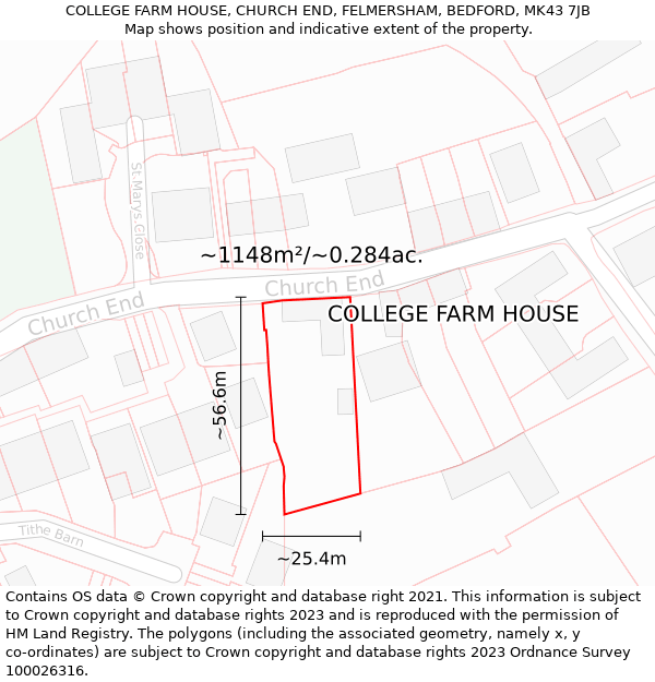 COLLEGE FARM HOUSE, CHURCH END, FELMERSHAM, BEDFORD, MK43 7JB: Plot and title map