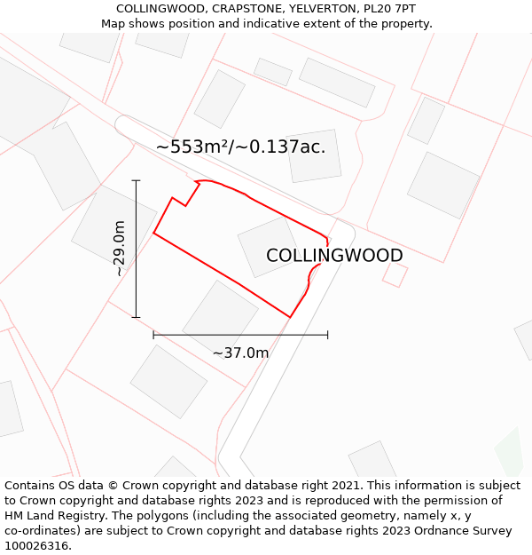 COLLINGWOOD, CRAPSTONE, YELVERTON, PL20 7PT: Plot and title map