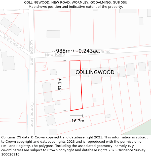 COLLINGWOOD, NEW ROAD, WORMLEY, GODALMING, GU8 5SU: Plot and title map
