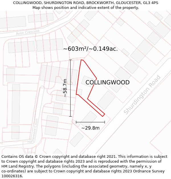COLLINGWOOD, SHURDINGTON ROAD, BROCKWORTH, GLOUCESTER, GL3 4PS: Plot and title map
