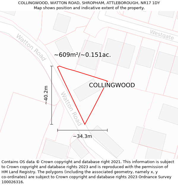 COLLINGWOOD, WATTON ROAD, SHROPHAM, ATTLEBOROUGH, NR17 1DY: Plot and title map