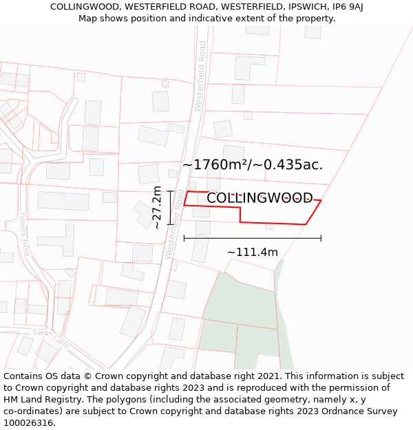 COLLINGWOOD, WESTERFIELD ROAD, WESTERFIELD, IPSWICH, IP6 9AJ: Plot and title map