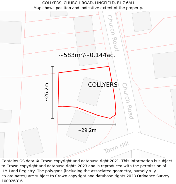 COLLYERS, CHURCH ROAD, LINGFIELD, RH7 6AH: Plot and title map