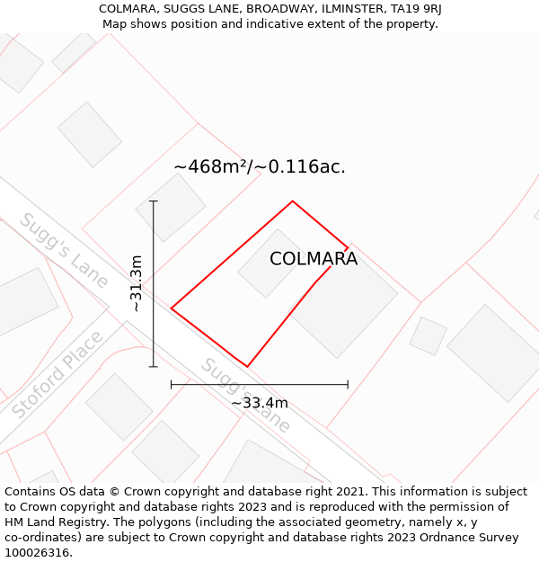 COLMARA, SUGGS LANE, BROADWAY, ILMINSTER, TA19 9RJ: Plot and title map