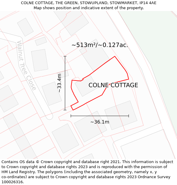 COLNE COTTAGE, THE GREEN, STOWUPLAND, STOWMARKET, IP14 4AE: Plot and title map