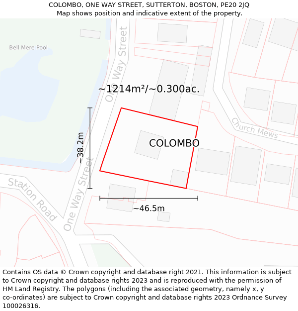 COLOMBO, ONE WAY STREET, SUTTERTON, BOSTON, PE20 2JQ: Plot and title map