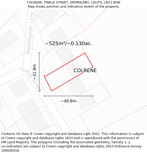 COLRENE, TINKLE STREET, GRIMOLDBY, LOUTH, LN11 8SW: Plot and title map