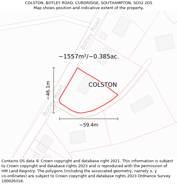 COLSTON, BOTLEY ROAD, CURDRIDGE, SOUTHAMPTON, SO32 2DS: Plot and title map