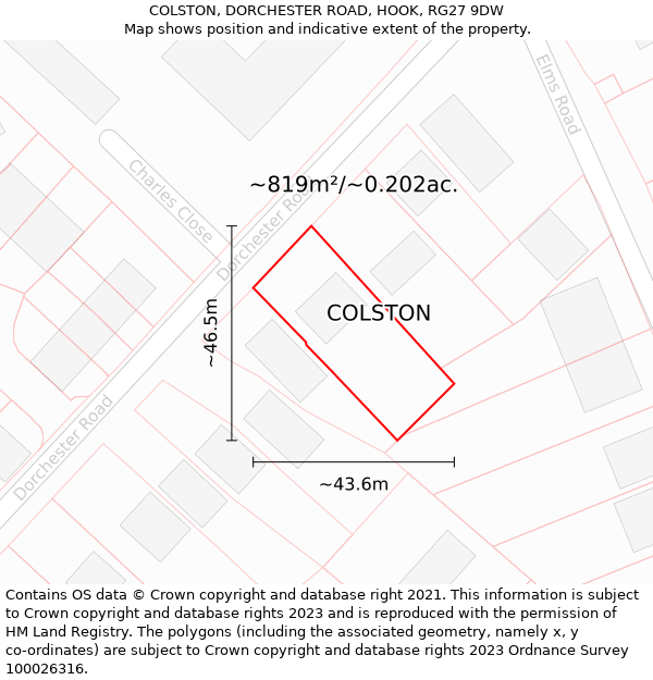 COLSTON, DORCHESTER ROAD, HOOK, RG27 9DW: Plot and title map