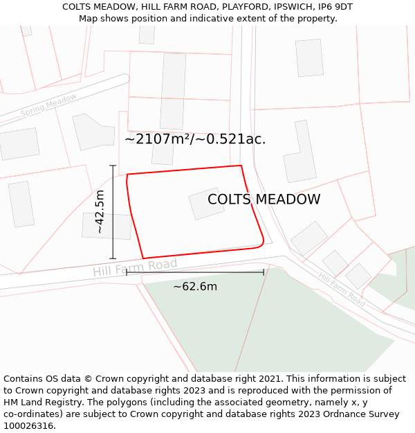COLTS MEADOW, HILL FARM ROAD, PLAYFORD, IPSWICH, IP6 9DT: Plot and title map