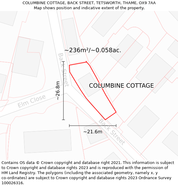 COLUMBINE COTTAGE, BACK STREET, TETSWORTH, THAME, OX9 7AA: Plot and title map