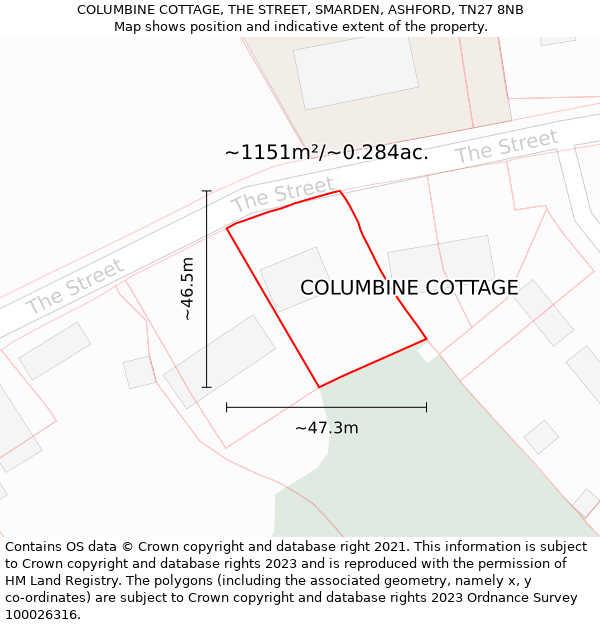 COLUMBINE COTTAGE, THE STREET, SMARDEN, ASHFORD, TN27 8NB: Plot and title map