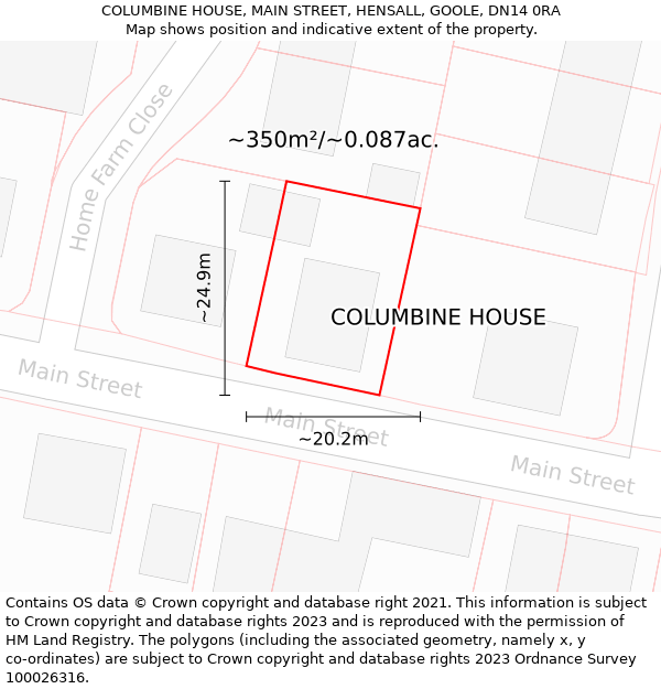 COLUMBINE HOUSE, MAIN STREET, HENSALL, GOOLE, DN14 0RA: Plot and title map