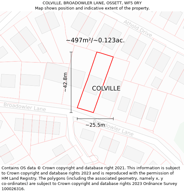 COLVILLE, BROADOWLER LANE, OSSETT, WF5 0RY: Plot and title map