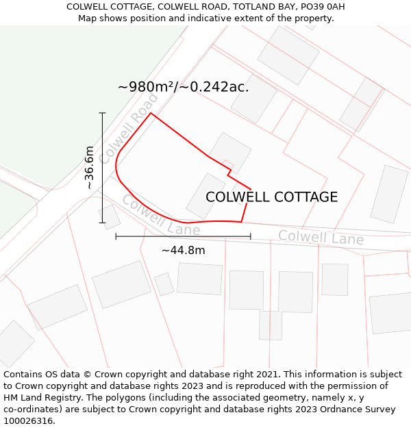 COLWELL COTTAGE, COLWELL ROAD, TOTLAND BAY, PO39 0AH: Plot and title map