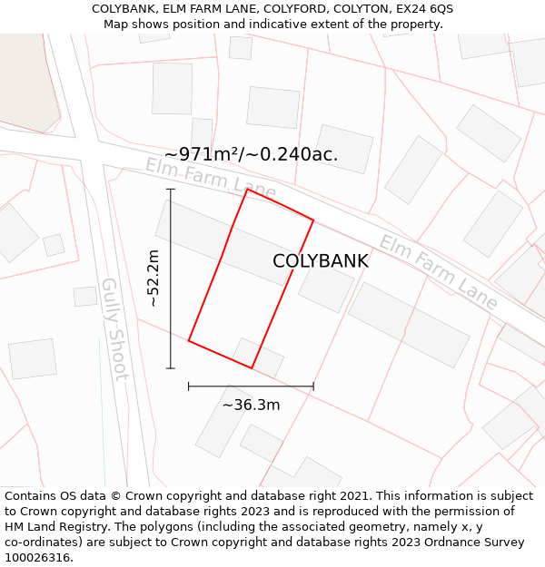 COLYBANK, ELM FARM LANE, COLYFORD, COLYTON, EX24 6QS: Plot and title map