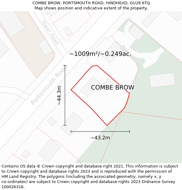 COMBE BROW, PORTSMOUTH ROAD, HINDHEAD, GU26 6TQ: Plot and title map