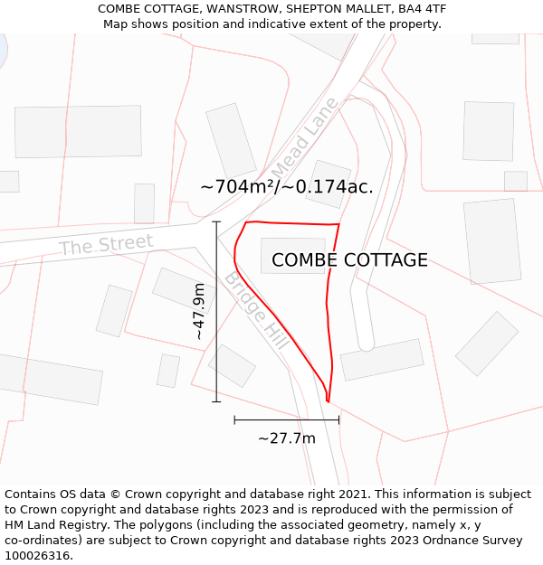 COMBE COTTAGE, WANSTROW, SHEPTON MALLET, BA4 4TF: Plot and title map