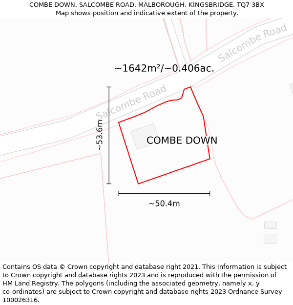 COMBE DOWN, SALCOMBE ROAD, MALBOROUGH, KINGSBRIDGE, TQ7 3BX: Plot and title map