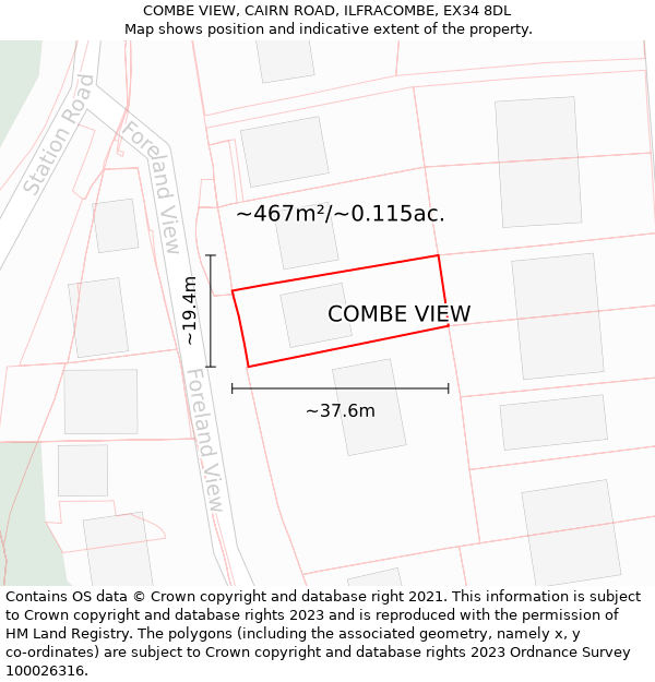 COMBE VIEW, CAIRN ROAD, ILFRACOMBE, EX34 8DL: Plot and title map