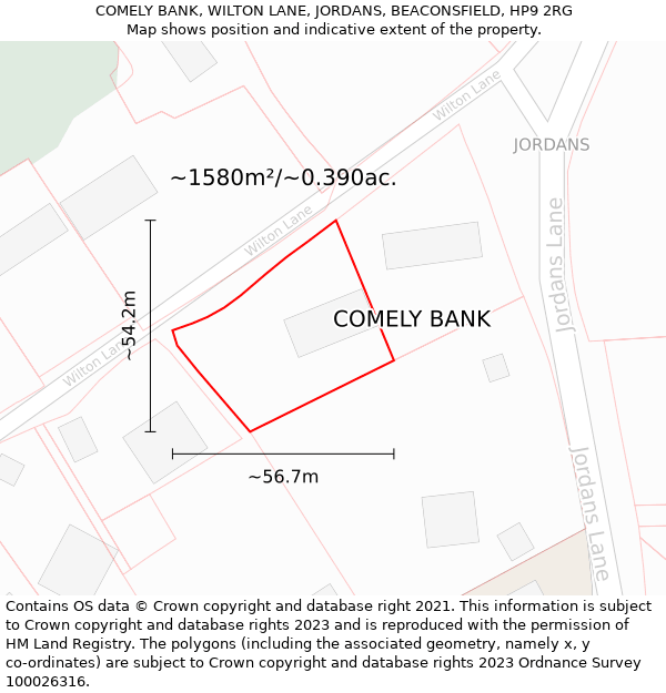 COMELY BANK, WILTON LANE, JORDANS, BEACONSFIELD, HP9 2RG: Plot and title map