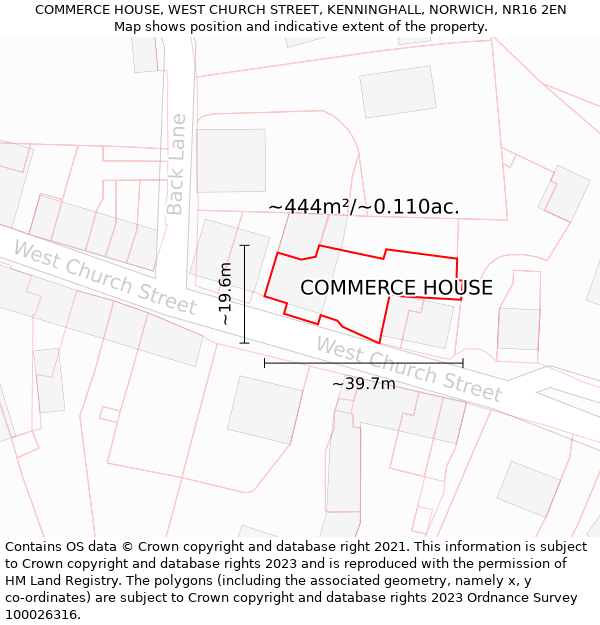 COMMERCE HOUSE, WEST CHURCH STREET, KENNINGHALL, NORWICH, NR16 2EN: Plot and title map