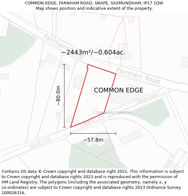 COMMON EDGE, FARNHAM ROAD, SNAPE, SAXMUNDHAM, IP17 1QW: Plot and title map