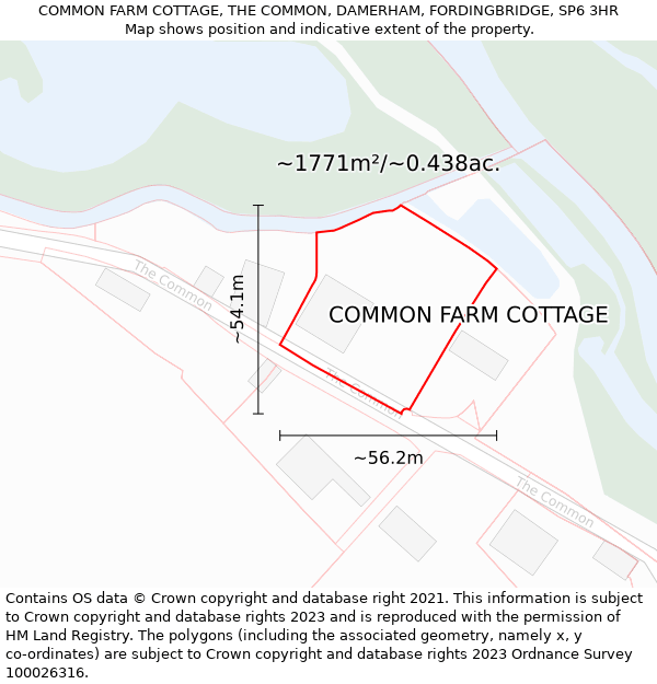 COMMON FARM COTTAGE, THE COMMON, DAMERHAM, FORDINGBRIDGE, SP6 3HR: Plot and title map