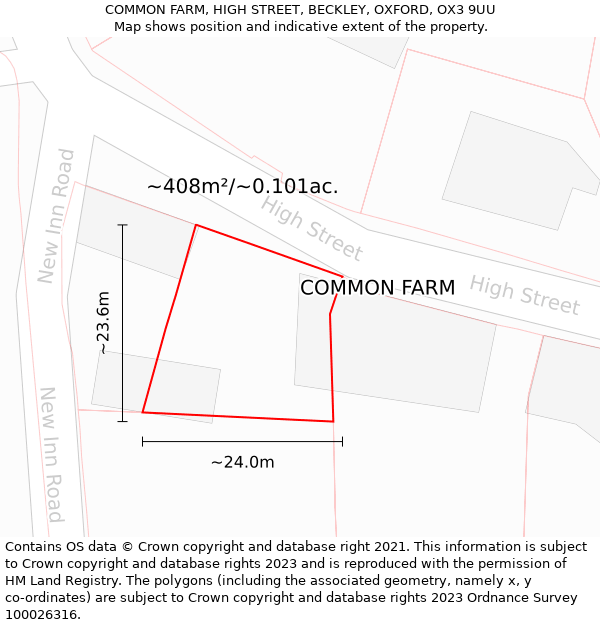 COMMON FARM, HIGH STREET, BECKLEY, OXFORD, OX3 9UU: Plot and title map