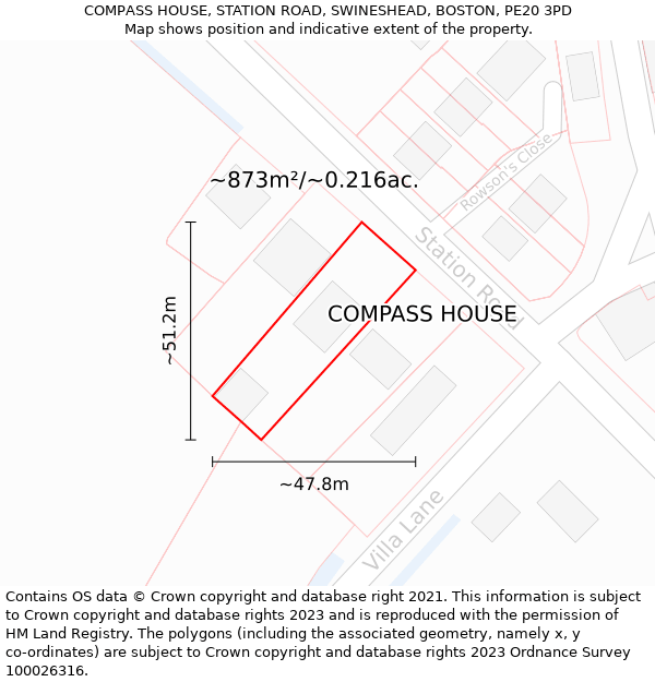 COMPASS HOUSE, STATION ROAD, SWINESHEAD, BOSTON, PE20 3PD: Plot and title map