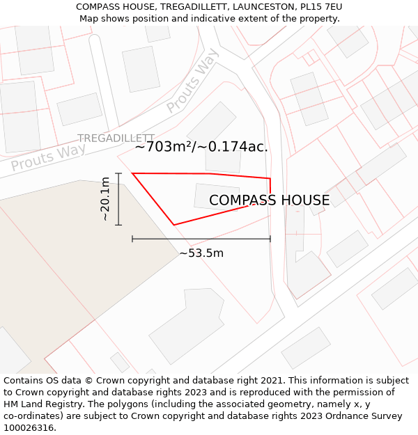 COMPASS HOUSE, TREGADILLETT, LAUNCESTON, PL15 7EU: Plot and title map